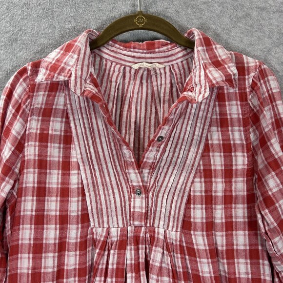 Entro Womens Small  Shift Dress Red White Plaid Tunic Top Cottage Core Pockets - Picture 7 of 15